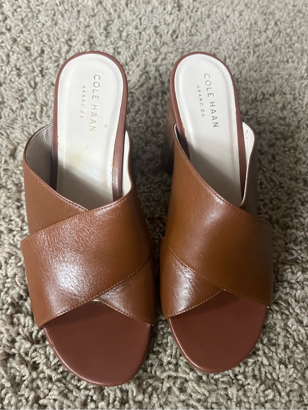Cole Haan Tan Brown Leather Crisscross Slide Mules Brown 6.5
